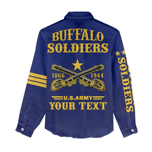 Personalized Afro Buffalo Soldiers Women Casual Shirt BSMC United States Army Blue