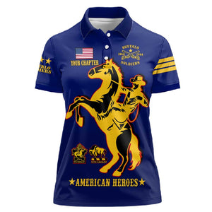 Personalized Afro Buffalo Soldiers Women Polo Shirt BSMC United States Army Blue