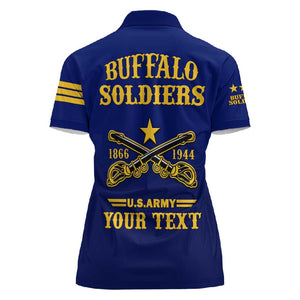 Personalized Afro Buffalo Soldiers Women Polo Shirt BSMC United States Army Blue