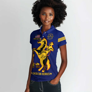 Personalized Afro Buffalo Soldiers Women Polo Shirt BSMC United States Army Blue