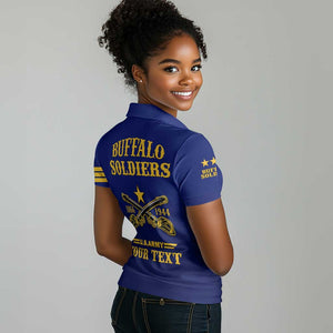 Personalized Afro Buffalo Soldiers Women Polo Shirt BSMC United States Army Blue