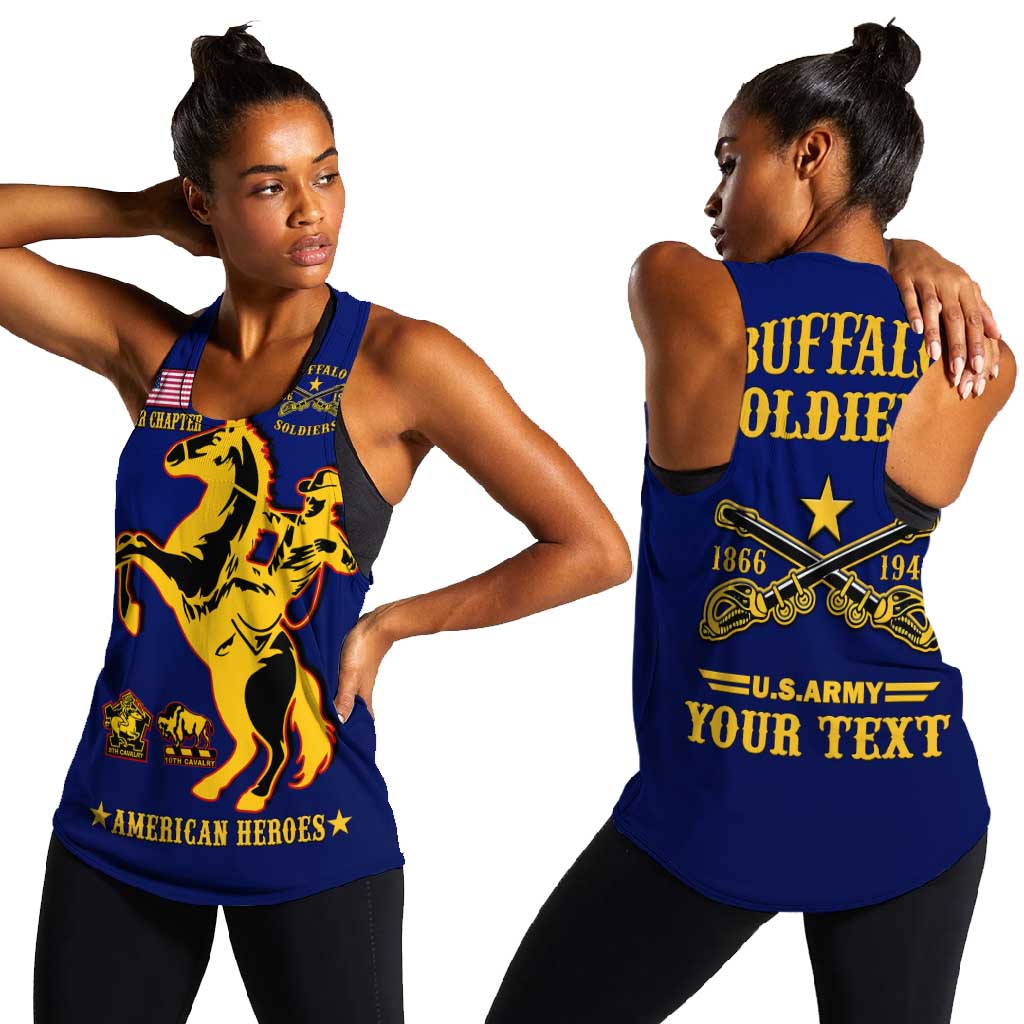 Personalized Afro Buffalo Soldiers Women Racerback Tank BSMC United States Army Blue