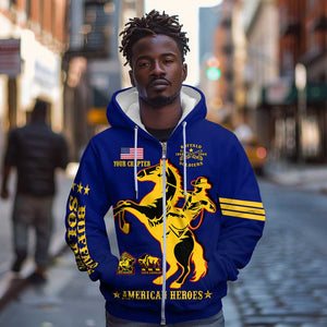 Personalized Afro Buffalo Soldiers Zip Hoodie BSMC United States Army Blue