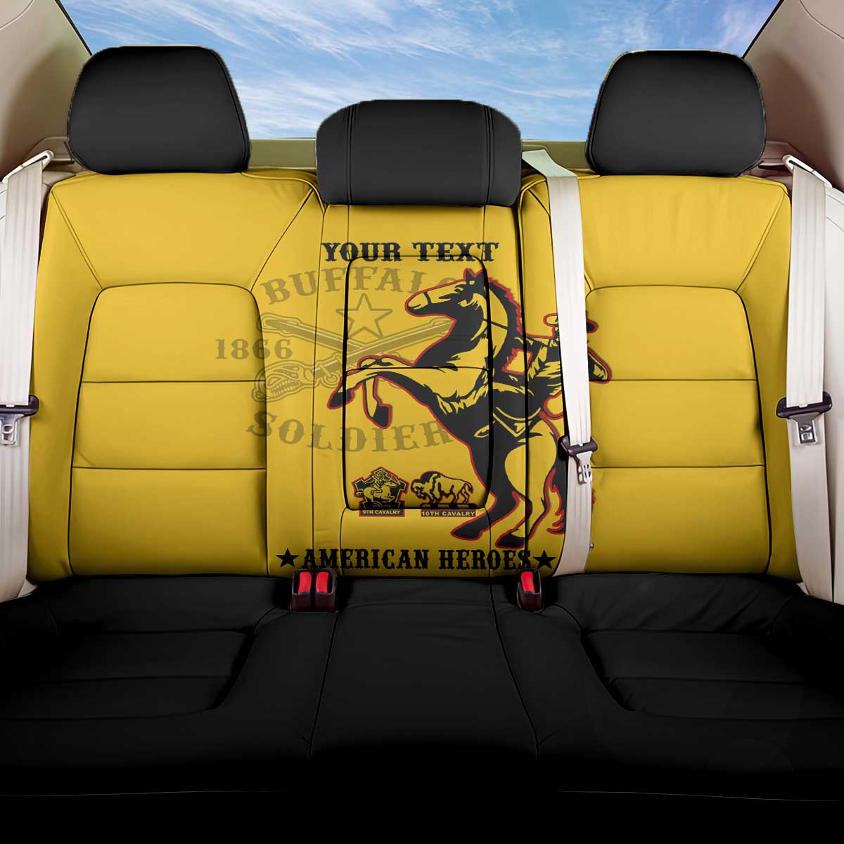 Personalized Afro Buffalo Soldiers Back Car Seat Cover BSMC United States Army Yellow