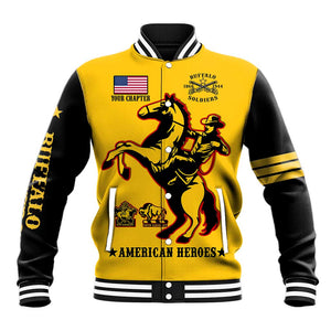 Personalized Afro Buffalo Soldiers Baseball Jacket BSMC United States Army Yellow LT14