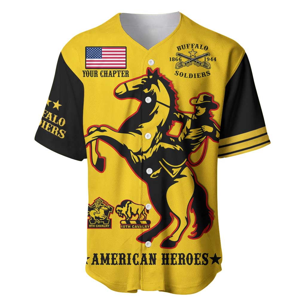 Personalized Afro Buffalo Soldiers Baseball Jersey BSMC United States Army Yellow