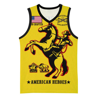 Personalized Afro Buffalo Soldiers Basketball Jersey BSMC United States Army Yellow LT14