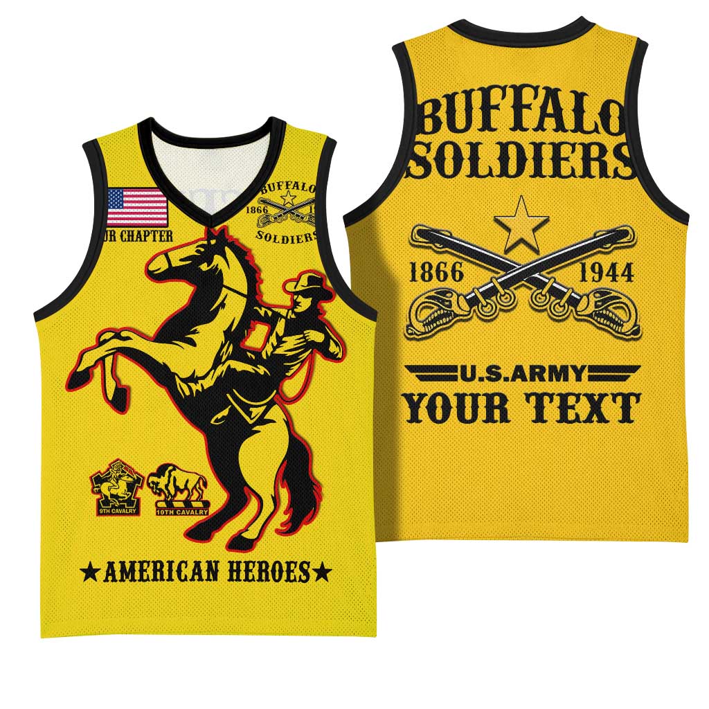Personalized Afro Buffalo Soldiers Basketball Jersey BSMC United States Army Yellow LT14