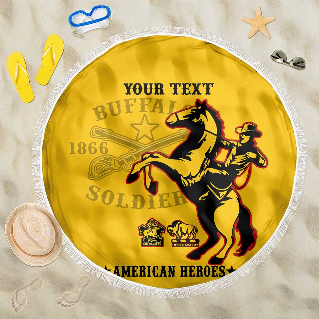 Personalized Afro Buffalo Soldiers Beach Blanket BSMC United States Army Yellow