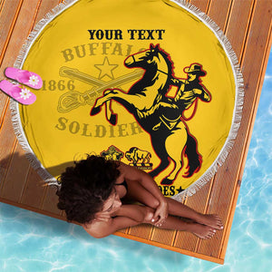 Personalized Afro Buffalo Soldiers Beach Blanket BSMC United States Army Yellow