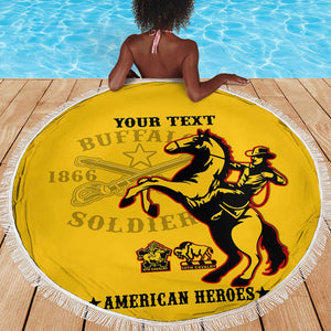 Personalized Afro Buffalo Soldiers Beach Blanket BSMC United States Army Yellow