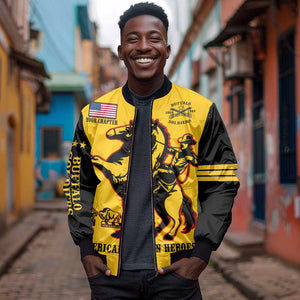 Personalized Afro Buffalo Soldiers Bomber Jacket BSMC United States Army Yellow