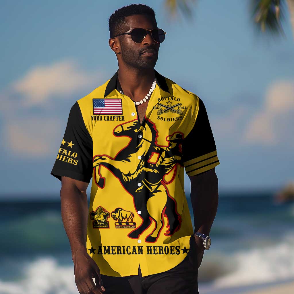 Personalized Afro Buffalo Soldiers Hawaiian Shirt BSMC United States Army Yellow