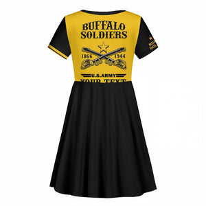 Personalized Afro Buffalo Soldiers Kid Short Sleeve Dress BSMC United States Army Yellow