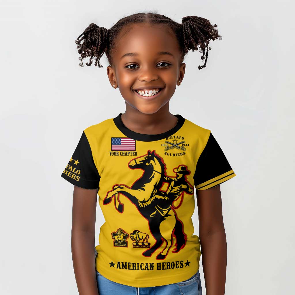 Personalized Afro Buffalo Soldiers Kid T shirt BSMC United States Army Yellow