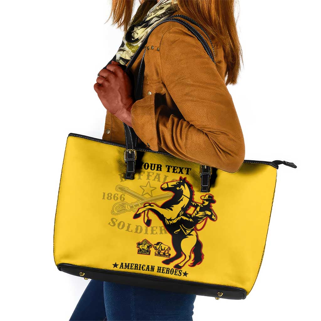 Personalized Afro Buffalo Soldiers Leather Tote Bag BSMC United States Army Yellow