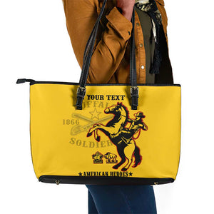 Personalized Afro Buffalo Soldiers Leather Tote Bag BSMC United States Army Yellow