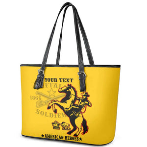 Personalized Afro Buffalo Soldiers Leather Tote Bag BSMC United States Army Yellow