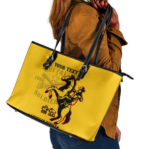 Personalized Afro Buffalo Soldiers Leather Tote Bag BSMC United States Army Yellow