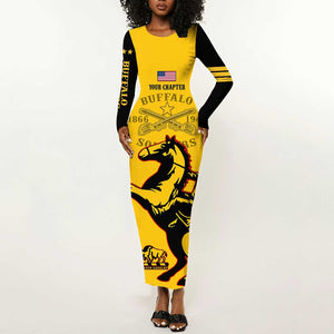 Personalized Afro Buffalo Soldiers Long Sleeve Bodycon Dress BSMC United States Army Yellow