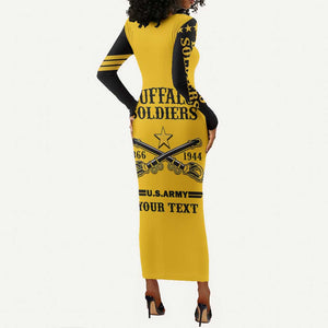 Personalized Afro Buffalo Soldiers Long Sleeve Bodycon Dress BSMC United States Army Yellow