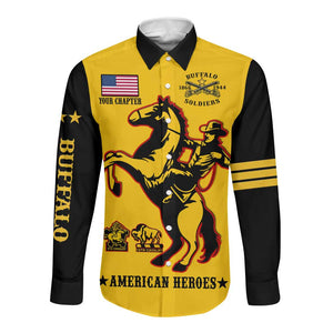 Personalized Afro Buffalo Soldiers Long Sleeve Button Shirt BSMC United States Army Yellow