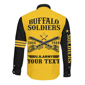 Personalized Afro Buffalo Soldiers Long Sleeve Button Shirt BSMC United States Army Yellow