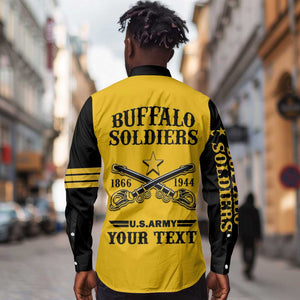 Personalized Afro Buffalo Soldiers Long Sleeve Button Shirt BSMC United States Army Yellow