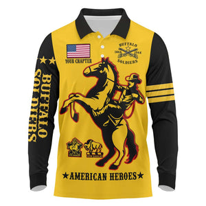 Personalized Afro Buffalo Soldiers Long Sleeve Polo Shirt BSMC United States Army Yellow