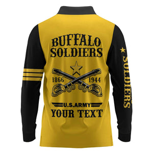 Personalized Afro Buffalo Soldiers Long Sleeve Polo Shirt BSMC United States Army Yellow