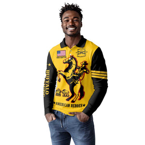 Personalized Afro Buffalo Soldiers Long Sleeve Polo Shirt BSMC United States Army Yellow