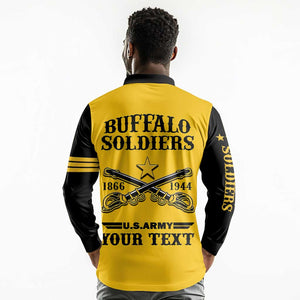 Personalized Afro Buffalo Soldiers Long Sleeve Polo Shirt BSMC United States Army Yellow