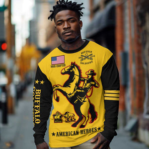 Personalized Afro Buffalo Soldiers Long Sleeve Shirt BSMC United States Army Yellow LT14