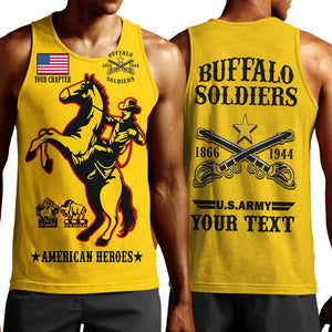 Personalized Afro Buffalo Soldiers Men Tank Top BSMC United States Army Yellow