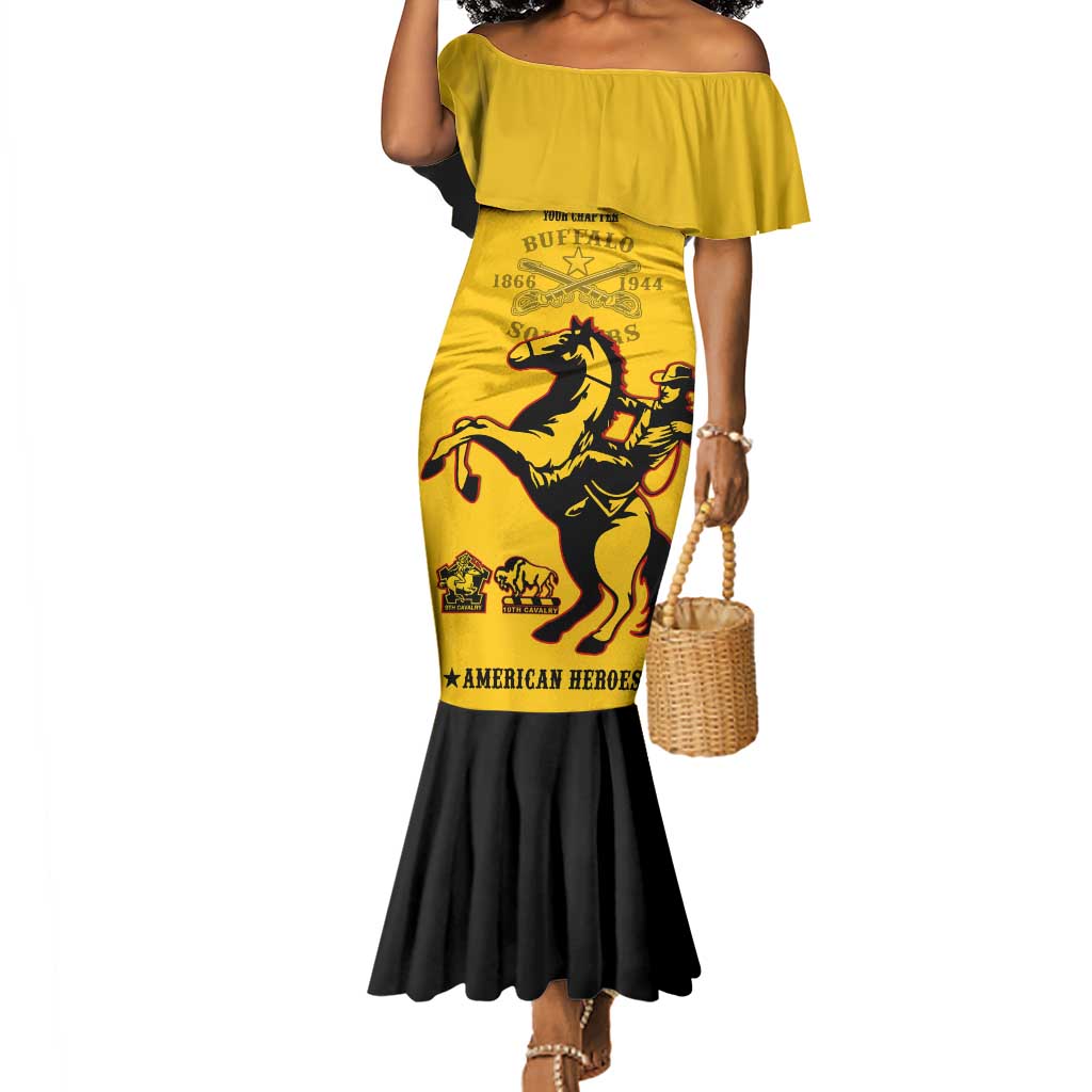 Personalized Afro Buffalo Soldiers Mermaid Dress BSMC United States Army Yellow