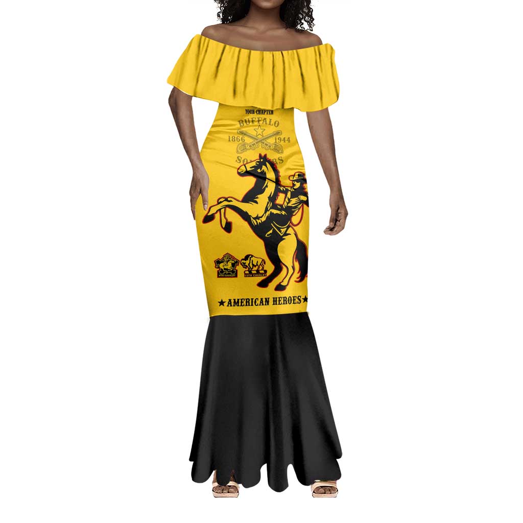 Personalized Afro Buffalo Soldiers Mermaid Dress BSMC United States Army Yellow