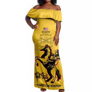 Personalized Afro Buffalo Soldiers Off Shoulder Maxi Dress BSMC United States Army Yellow