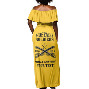 Personalized Afro Buffalo Soldiers Off Shoulder Maxi Dress BSMC United States Army Yellow