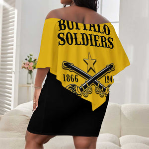 Personalized Afro Buffalo Soldiers Off Shoulder Short Dress BSMC United States Army Yellow