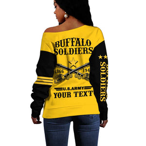 Personalized Afro Buffalo Soldiers Off Shoulder Sweater BSMC United States Army Yellow