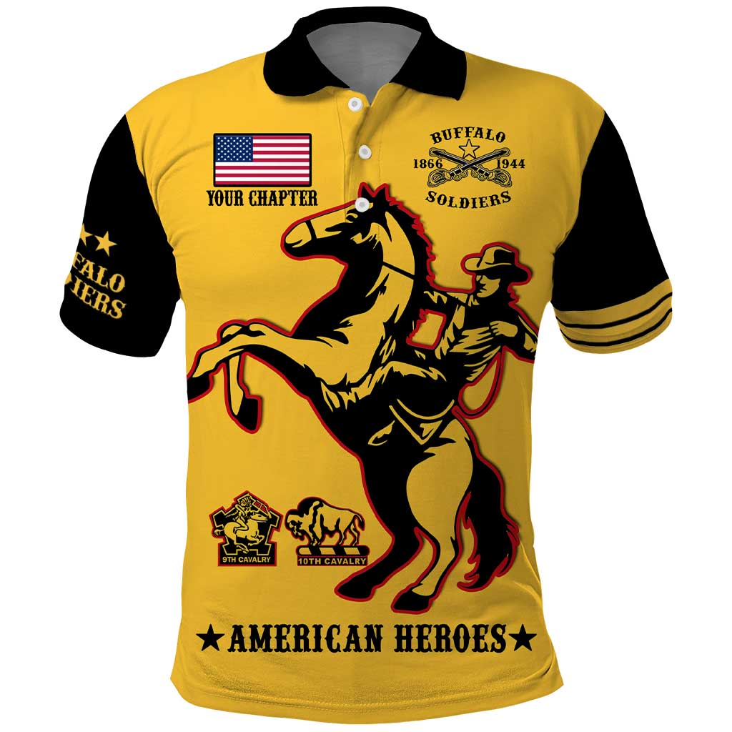 Personalized Afro Buffalo Soldiers Polo Shirt BSMC United States Army Yellow