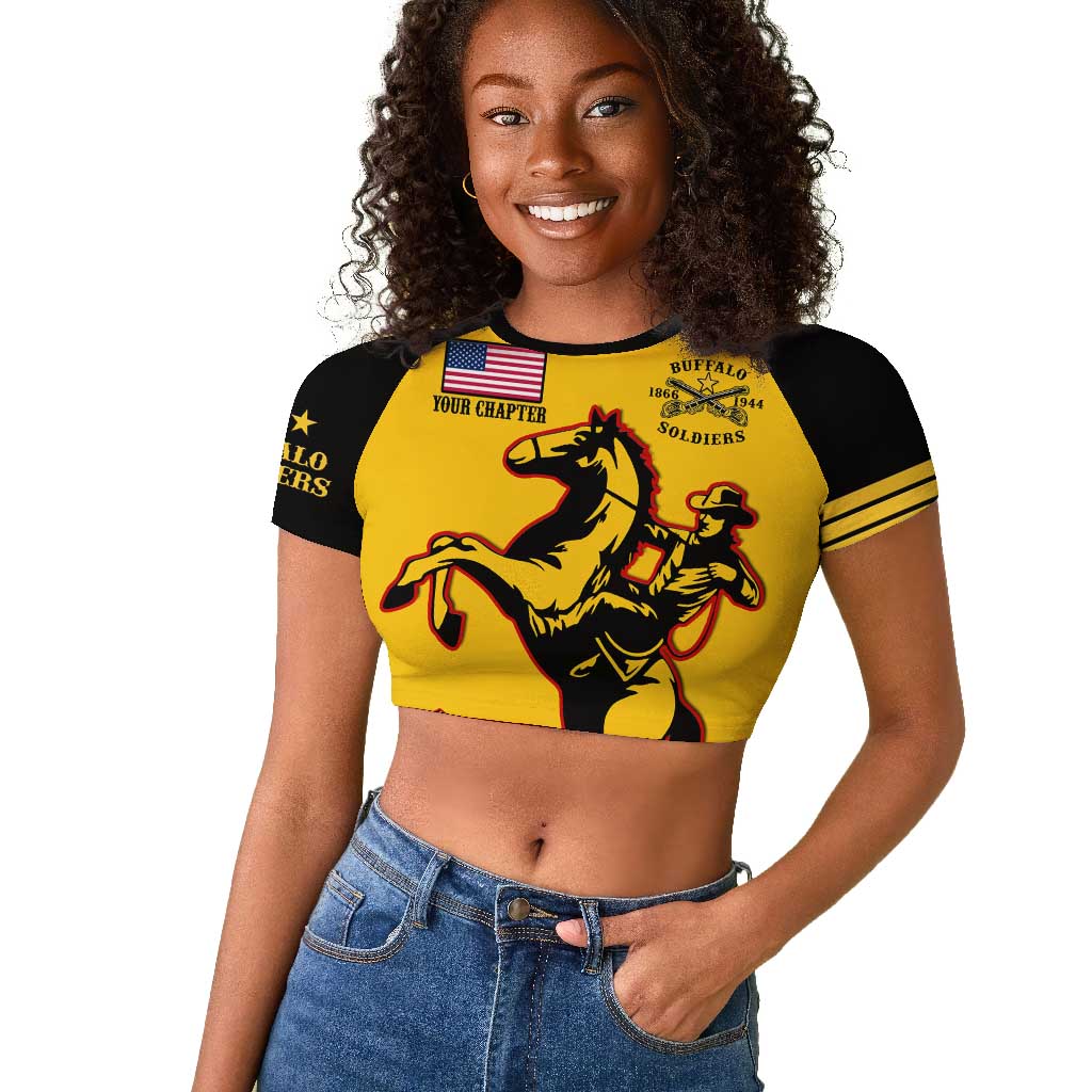 Personalized Afro Buffalo Soldiers Raglan Cropped T shirt BSMC United States Army Yellow