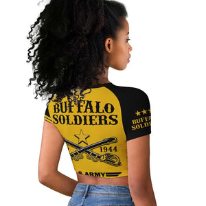 Personalized Afro Buffalo Soldiers Raglan Cropped T shirt BSMC United States Army Yellow