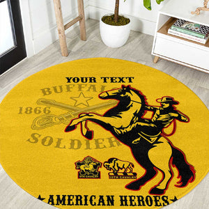 Personalized Afro Buffalo Soldiers Round Carpet BSMC United States Army Yellow