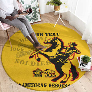 Personalized Afro Buffalo Soldiers Round Carpet BSMC United States Army Yellow