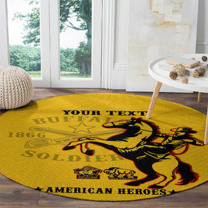 Personalized Afro Buffalo Soldiers Round Carpet BSMC United States Army Yellow