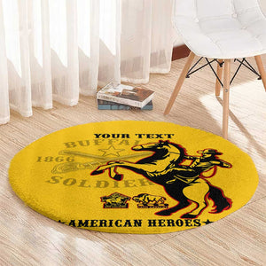 Personalized Afro Buffalo Soldiers Round Carpet BSMC United States Army Yellow