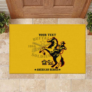 Personalized Afro Buffalo Soldiers Rubber Doormat BSMC United States Army Yellow