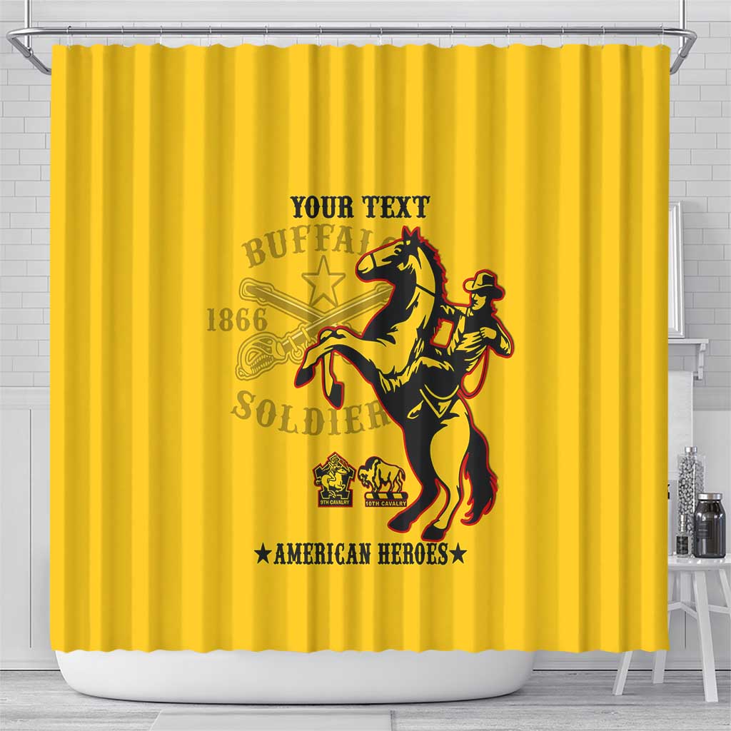 Personalized Afro Buffalo Soldiers Shower Curtain BSMC United States Army Yellow