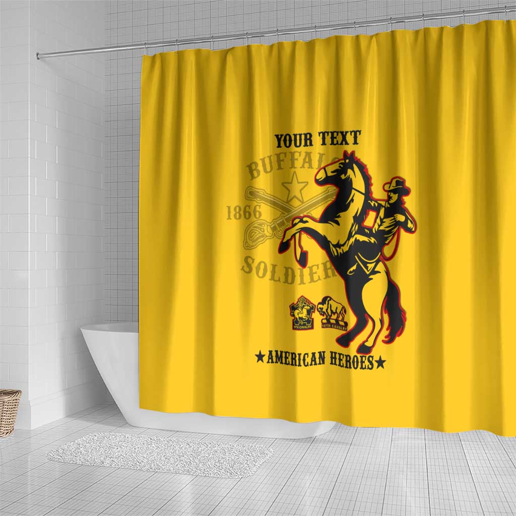 Personalized Afro Buffalo Soldiers Shower Curtain BSMC United States Army Yellow